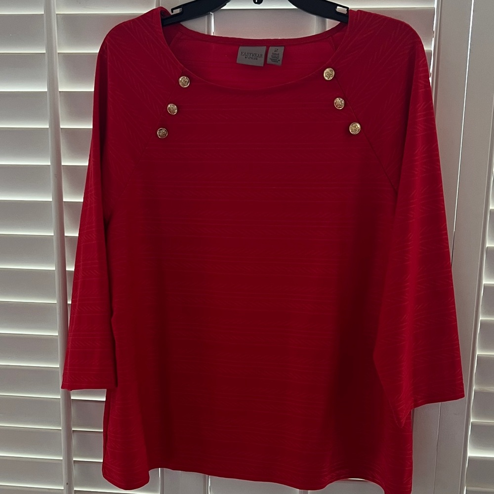 Easywear by Chicos Vibrant Red Gold-Button Blouse